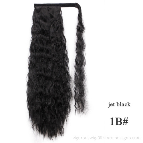 Vigorous wholesale kinky hair thick wrap ponytails synthetic curly ponytail hair extensions clip wave black women ombre blonde
